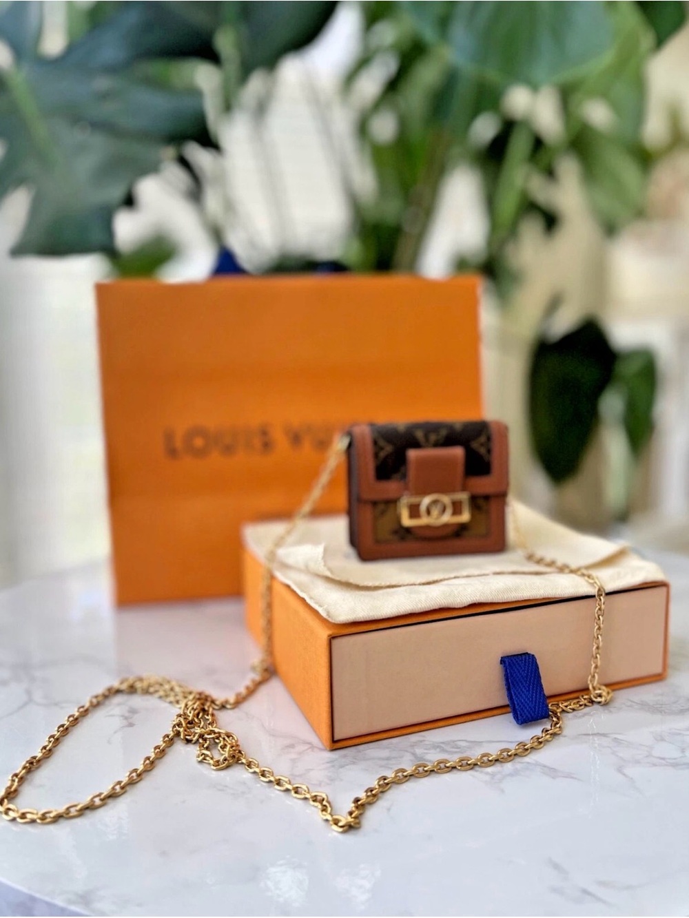 Louis Vuitton Brown Monogram Mini Chain Wallet with Gold Hardware